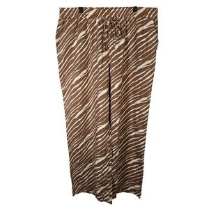 A New Day Womens Wide Leg Pants Brown Beige Zebra Print Drawstring Waist XXL